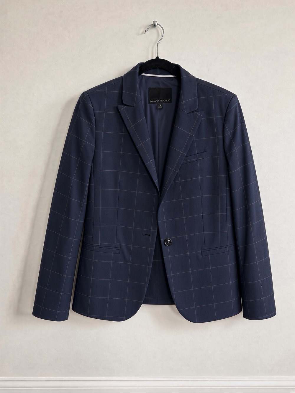 Banana Republic Avery Navy Windowpane Plaid Suit | Women’s Blazer + Pants Size 4